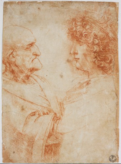 Zwei männliche Profile, ein alter Mann und ein junger Mann von Leonardo da Vinci