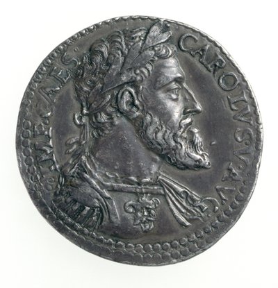 Testone von Karl V. (1500-58) Herzog von Mailand, graviert von Dye, 1535-56 (Vorderseite) (Silber) von Leone Leoni
