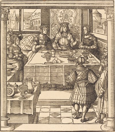 Der junge weiße König zwischen der Königin und der Prinzessin von Feuereisen von Leonhard Beck