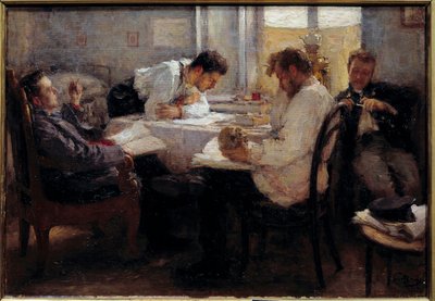 Am Vorabend der Prüfung. Studenten überprüfen die Prüfungen. Gemälde von Leonid Osipovich Pasternak (1862-1945) 1895 von Leonid Osipovic Pasternak