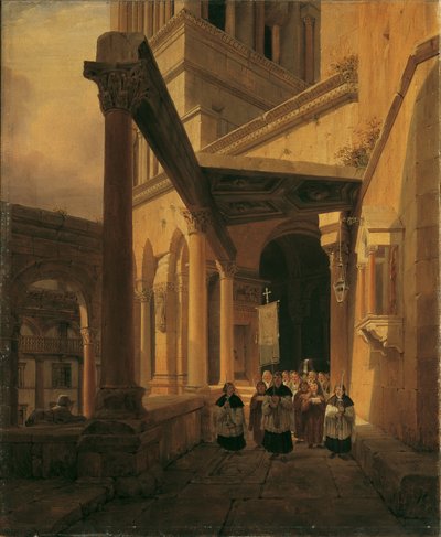 Ansicht eines Säulenganges im Tempel der Diana zu Spalato von Leopold Ernst