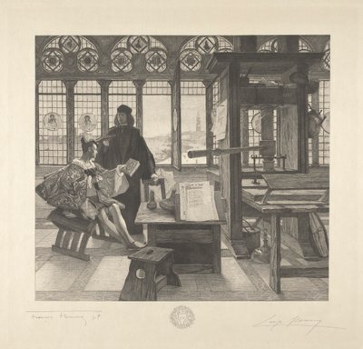 Grolier mit dem Drucker Aldus Manutius von Leopold Flameng
