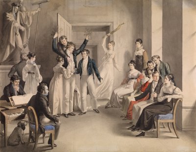 Franz Schubert 1797-1828. Partyspiel der Schubertianer in Atzenbrugg, 1821 von Leopold Kupelwieser