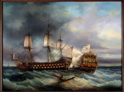 Seeschlacht zwischen Engländern und Franzosen von Leopold Le Guen