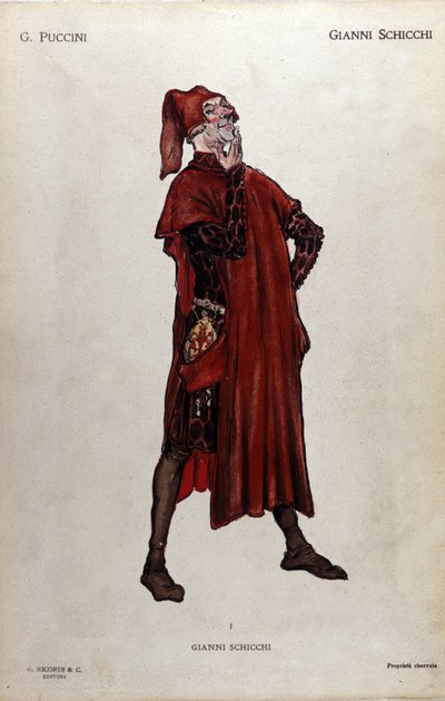 Kostüm für die Figur des Gianni Schicchi aus der Oper „Il trittico“ (Das Triptychon) von Giacomo Puccini (1858-1924) - 1919 von Leopoldo Metlicovitz