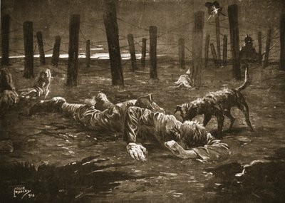 Sergeant Burge täuscht den Tod vor, als er von einem Hund vor den Drahtverhauen des Feindes entdeckt wird von Leslie Mosley
