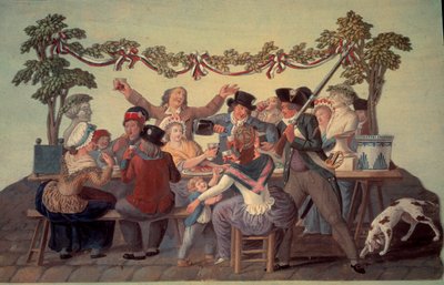 Französische Revolution von 1789: „Das republikanische Mahl“. Gouache der Lesueur-Brüder (18. Jahrhundert) von Lesueur Brothers