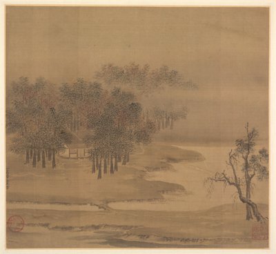 Hütten in einem nebligen Hain im Herbst von Li Anzhong