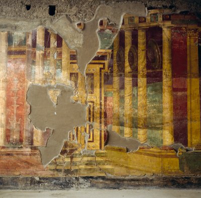 Fresko an der Zentralwand des toskanischen Atriums, Römische Villa Poppaea von Unbekannt Unbekannt