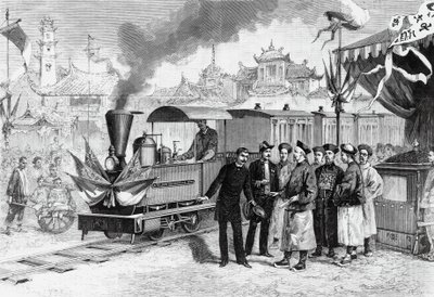 Einweihung der ersten französischen Eisenbahn in China, die Tianjin mit Tangshan verbindet, 20. November von Unbekannt Unbekannt