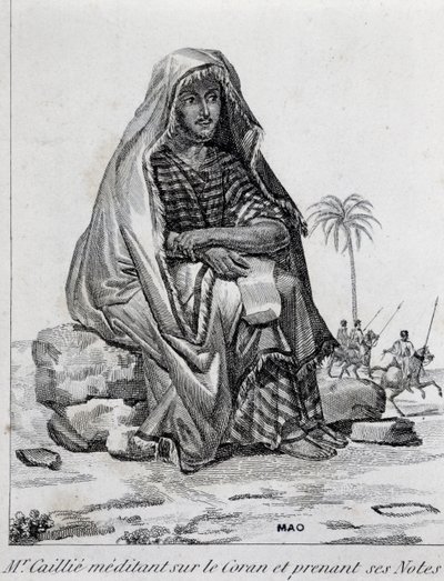 Rene Caillie (1799-1838), Entdecker in arabischer Kleidung, meditierend über den Koran von Unbekannt Unbekannt