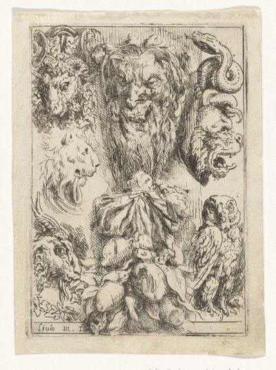 Tierköpfe und eine Fruchttraube von Lieven Mehus