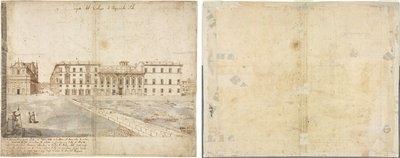 Achtzehn Ansichten von Rom: Das Collegio di Propaganda Fide (recto); Skizzen von Fenstern und Pilastern des Dachgeschosses des Collegio di Propaganda Fide (verso) von Lievin Cruyl