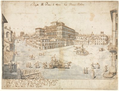 Achtzehn Ansichten von Rom: Die Piazza Barberini recto..., 1665 von Lievin Cruyl