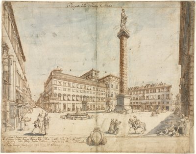 Achtzehn Ansichten von Rom: Die Piazza Colonna, 1664 von Lievin Cruyl