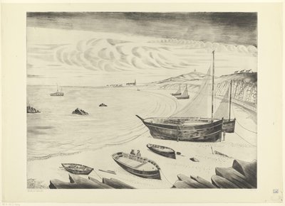 Acht vertäute Schiffe am Strand von Lodewijk Schelfhout (signed by artist)
