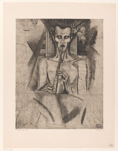 Nackter Mann, der eine Flöte spielt von Lodewijk Schelfhout (signed by artist)