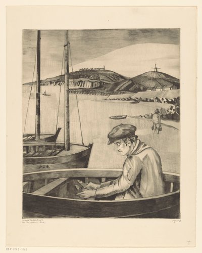 Fischer in einem vertäuten Schiff von Lodewijk Schelfhout (signed by artist)