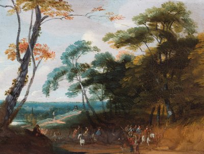 Reisende in einer bewaldeten Landschaft von Lodewijk de (follower of) Vadder