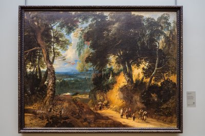 Der Soignes-Wald mit Markthändlern von Lodewijk de Vadder