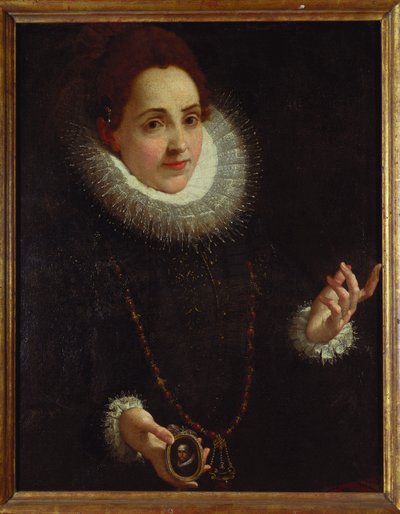 Porträt einer Dame, die ein Miniaturporträt eines Gentlemans hält von Lodovico Carracci