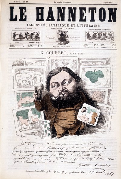 Porträt von Gustave Courbet, französischer Maler (1819-1877). In Le hanneton von Léonce Justin Alexandre Petit