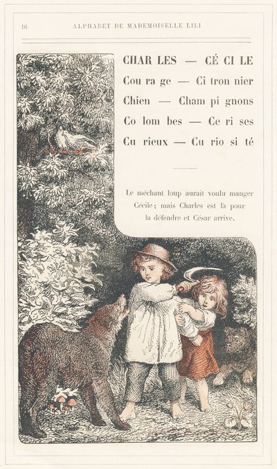 Charles, Cecile, Courage, Zitronenbaum, Hund, Pilze, Tauben, Kirschen, Neugierig, Neugier, Seite 16 - Alphabet von Mademoiselle Lili, von L. Froelich und von einem Vater (Hetzel selbst). Bibliotheque & Magasin d