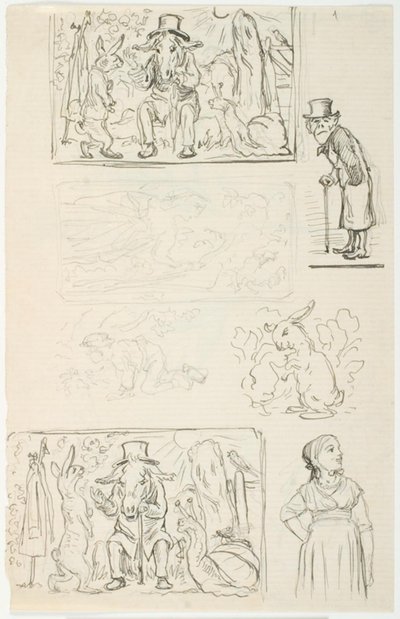 Sieben Entwürfe, u.a. zu H.C. Andersens Der Schnellläufer, Die Schnecke und die Rosenhecke und Anne Lisbeth von Lorenz Frølich