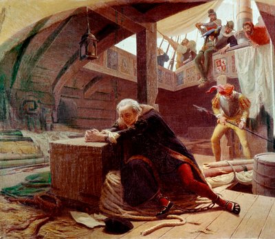 Christoph Kolumbus im Jahr 1500 während seiner Rückkehr nach Spanien von Lorenzo Delleani