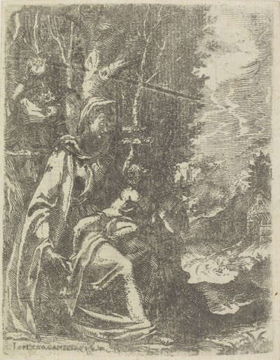 Heilige Familie mit dem jungen Johannes dem Täufer in einer Landschaft von Lorenzo Gamberati