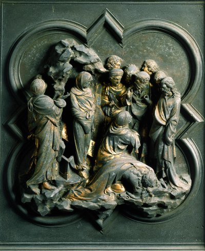 Nordtor, Außendetail: Die Auferweckung des Lazarus. Bronzeplastik von Lorenzo Ghiberti von Lorenzo Ghiberti