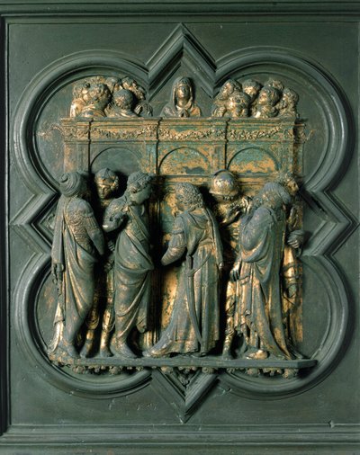 Nordtor (genannt Porte de la Croix, im Norden), Außendetail: „Pfingsten“ Bronzeskulptur von Lorenzo Ghiberti (1378-1455) von Lorenzo Ghiberti