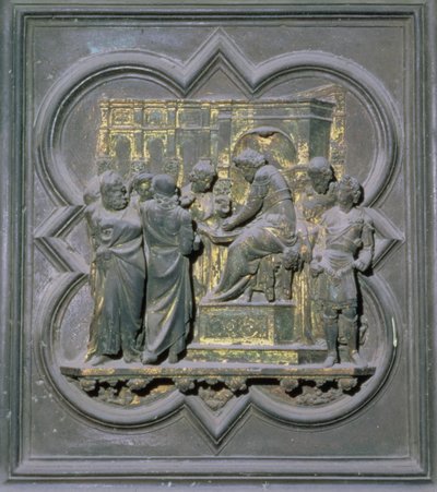 Pontius Pilatus wäscht seine Hände vor Christus, sechzehntes Panel der Nordtüren des Baptisteriums von San Giovanni, 1403-24 von Lorenzo Ghiberti