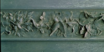 Skulptierter Rahmen, Detail des Nordtors. Flachrelief aus Bronze von Lorenzo Ghiberti