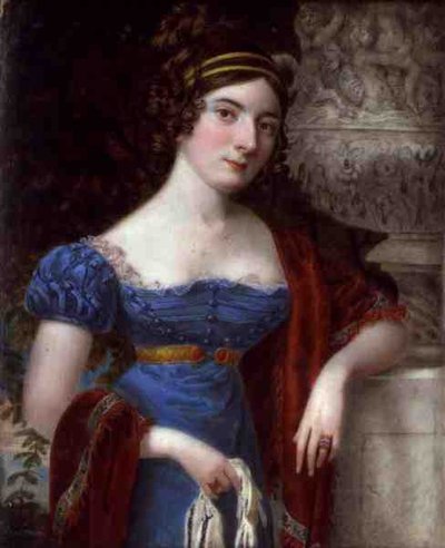 Dame in einem blauem Kleid mit Spitzenbordüre von Lorenzo Thewenti