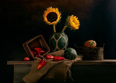 Rustikale Sonnenblumenernte von Louie Luo