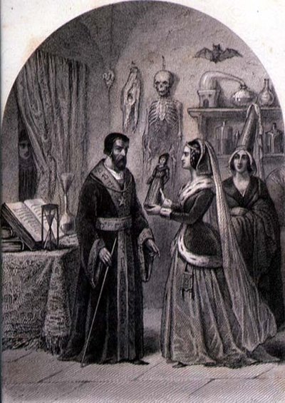 Ein Kunde besucht einen Zauberer, gestochen von Philibert Langlois (fl. ca. 1834-9) von Louis (after) Marckl