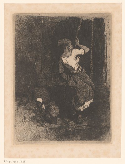 Frau holt Wasser aus einem Brunnen, neben ihr ein sitzendes Kind von Louis Adolphe Hervier (attributed to)