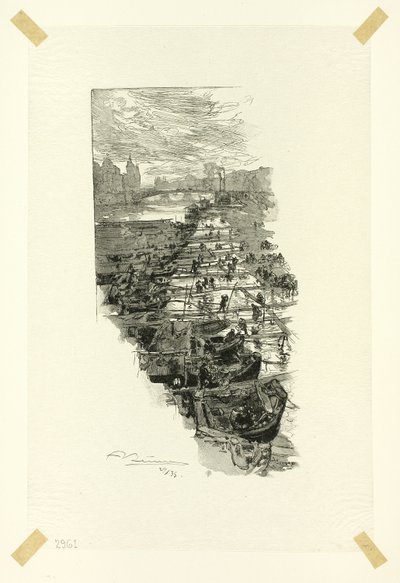 Apfelmarkt, gesehen von der Pont Louis-Philippe, Platte sieben aus Le Long de la Seine et des Boulevards von Louis Auguste Lepère