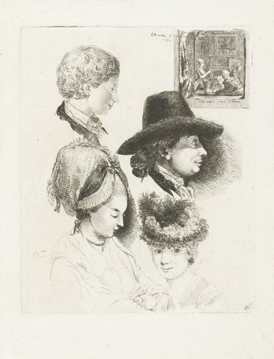 Studienblatt mit Porträts von Louis Bernard Coclers und seiner Familie von Louis Bernard Coclers