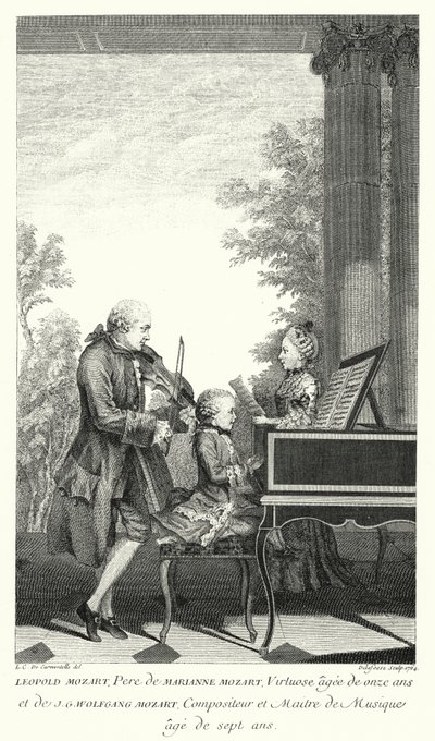 Leopold Mozart spielt Musik mit seiner Tochter Marianne und seinem Sohn Wolfgang von Louis Carrogis (after) Carmontelle