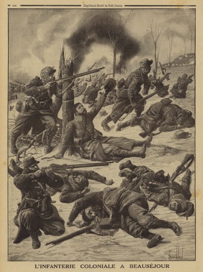 Französische Kolonialinfanterie kämpft bei Beausejour, Erster Weltkrieg von Louis Charles (after) Bombled