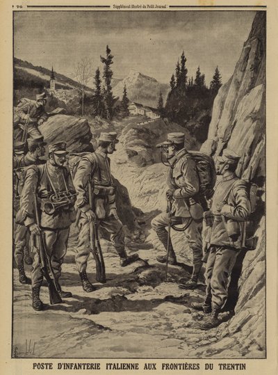 Italienischer Infanterieposten an der Grenze zu Trentino, Erster Weltkrieg von Louis Charles (after) Bombled