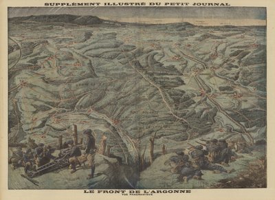 Panoramablick auf den Argonner Waldsektor der Westfront, Erster Weltkrieg von Louis Charles (after) Bombled