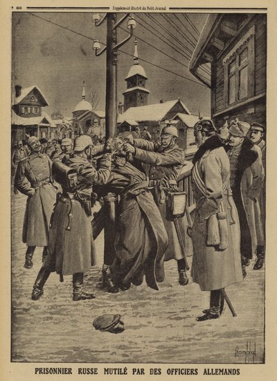 Russischer Kriegsgefangener von deutschen Offizieren verstümmelt, Erster Weltkrieg von Louis Charles (after) Bombled