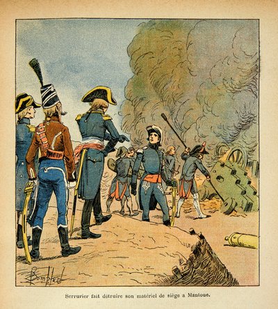 Schlosser lässt seine Waffen im Hauptquartier von Mantua zerstören, aus dem Buch „The Memorial of Saint Helene“ von Graf Emmanuel de Las Cases von Louis Charles Bombled