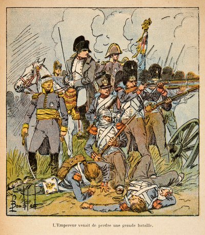 Illustration aus dem Buch „The Memorial of St. Helene“ von Graf Emmanuel de Las Cases: Der Kaiser Napoleon in der Schlacht von Waterloo im Jahr 1815 von Louis Charles Bombled