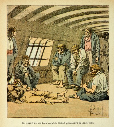 Illustration aus dem Buch „The memorial se Sainte Helene“ von Graf Emmanuel de Las Cases: Französische Gefangene auf den englischen Pontons von Louis Charles Bombled