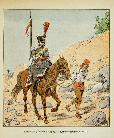 Illustration von Louis Bombled (1862-1927) aus dem Buch „Das Memorial von St. Helena“ von Graf Emmanuel de Las Cases (1766-1842): Französische Armee in Spanien: Lanzier-Gendarm 1811 von Louis Charles Bombled