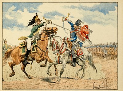 Illustration aus dem Buch „Die Helden des Jahrhunderts“ von Dick de Lonlay, illustriert von Louis Bombled (1862-1927) von Louis Charles Bombled